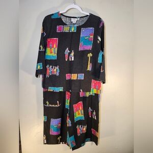 Hot Cotton by Marc Wear 100% linen wearable art boxy set vintage sz M